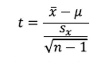 Formula estadístico T para la media de una muestra.