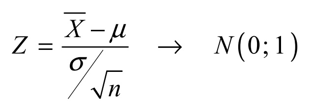 Formula estadístico Z para la media de una muestra.