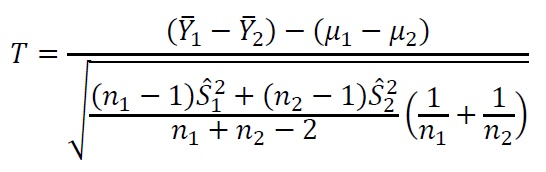 Formula estadístico T para la media de dos muestras.