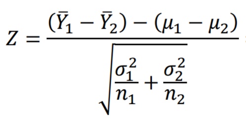Formula estadístico Z para la media de dos muestras.